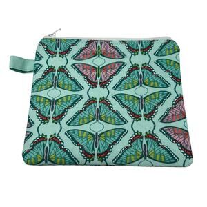 NEW Handmade Wrist Top Zip Pouch Wallet Aqua Pink and Aqua Butterflies 5 1/2"x6"